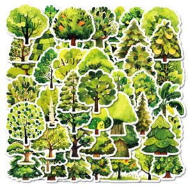 50Pcs Forest Stickers, Various Green Trees Stickers for Teens Boy Girls,Laptop Sticker Waterproof Luggage Skateboard Water Bottle Stickers Decal Bicycle Bumper Snowboard