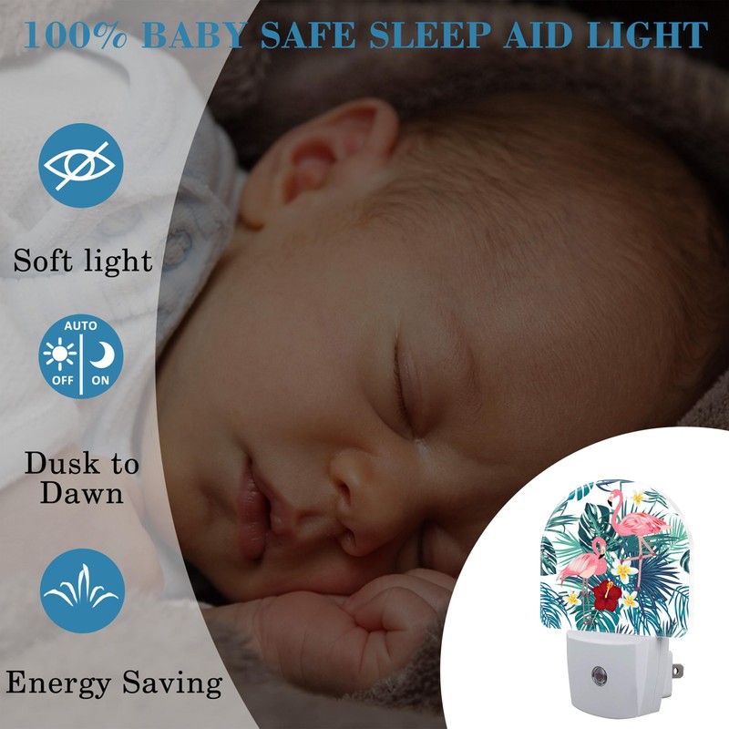 Uiaoiais Night Light Plug into Wall with Flamingo and Palm