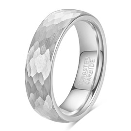 HXNIBATSAR 4mm 6mm Hammered Tungsten Carbide Wedding Ring For Men Women Black/Silver/Gold Dome Surface Matte Brushed Finish Comfort Fit Size 6-12 (6mm-Silver, 7)