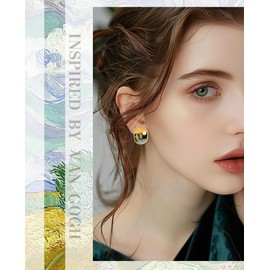 LYLYMIMI Women's Pearl Earrings Jardin Monet Vintage Earrings Van Gogh Oil Painting Style Women's Earrings Gold Earrings for Women