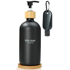 Dish Soap Dispenser with Pump, MuievorVue Kitchen Soap Dispenser, Hand Black Soap Dispenser for Kitchen Sink,Dish Soap Dispenser for Kitchen,Bathroom Soap Dispenser (1 D Black)