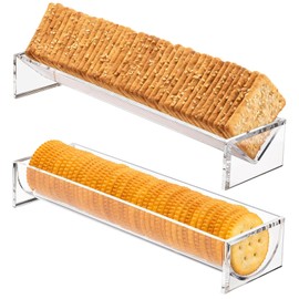2Pcs Cracker Serving Tray, Clear Cracker Holder, Transparent Macaron Display Tray, Acrylic Cracker Serving Stand, Rectangular Cracker Holder, Multipurpose Biscuit Holder for Home Party Food Display