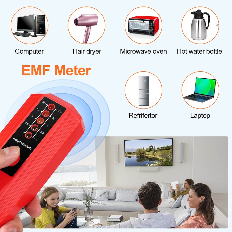 EMF Meter Magnetic Field Detector Electromagnetic Radiation Tester with 5