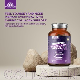 CAMRUSEPA All in Fish Collagen Type 1-3 – Marine Collagen Tablets with Hyaluronic Acid, Resveratrol, Glutathione, Selenium, Zinc & Vitamins – Hair, Skin, Joint & Nail Support – 90 Tablets