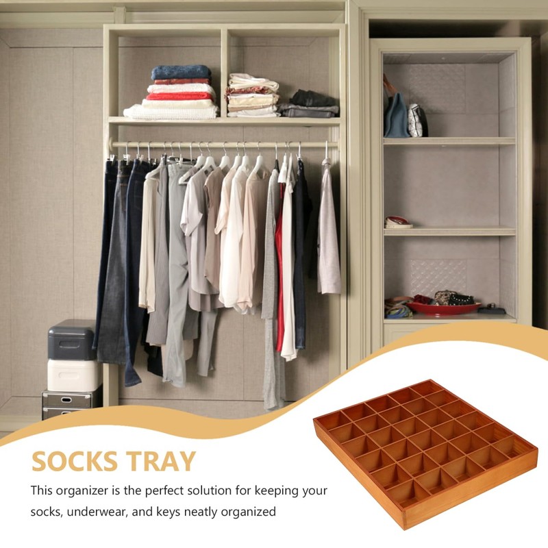 ULTECHNOVO Wooden Sorting Tray Grid Display Wood Divided Organizer Brown