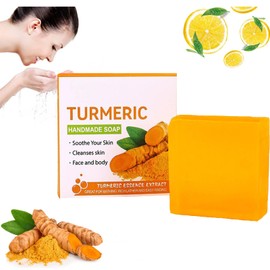 Kurkuma Seife, Natürliche Turmeric Soap,Kurkuma Zitronen Kojisäure Seife,Kojic Acid Soap für Gesicht und Körper,Handgemachte Aufhellende Gesichtsseife,Kojisäure Kurkuma Seifenstück für Alle Hauttypen