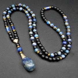 Stylish Neck Additions for Men: Natural Stone Lapis Lazuli Pendant NecklaceColor: Multi, Length: 19.69 inch
