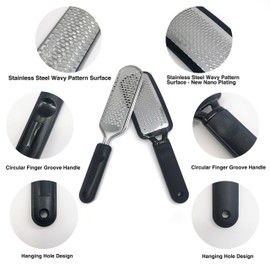 YUESUO 2pcs Foot File for Dead Skin, Foot Callus Remover and Scrubber Heel Scraper, Washable and Reusable Pedicure Tools for Wet and Dry Feet (Stainless Steel)