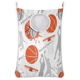 Basketball Hanging Laundry Bag, Over The Door Laundry Hamper, Washable Back of Door Hanging Hamper bag with 4 Hanging Hooks for Bathroom