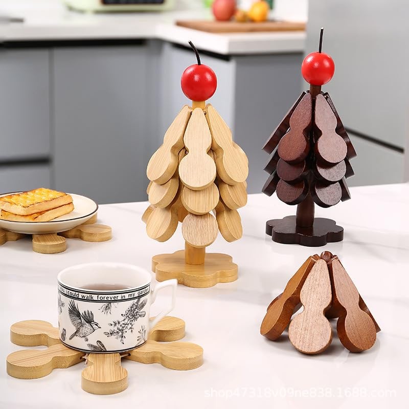 Tree Insulation Pad, Christmas Tree Shaped Tripod, Wooden Foldable Pot