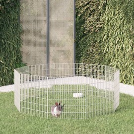 vidaxl Free Range Animal Enclosure - Galvanized Iron Rabbit Hutch/Pet Cage - 10 Panels 21.3"x23.6" Silver