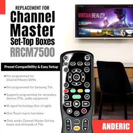 ANDERIC RRCM7500 for Channel Master DVR Remote Control CM7500XRC2 Replacement Remote for Channel Master - Works 100% - Works CM7500XRC2, CM7500GB16, CM7001, CM7004, CM7500TB1