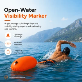Inflatable Swim Tow Buoy for Open Water – Lightweight PVC Visibility Float with Adjustable Waist Belt for Swimming & Training