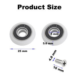 Pack of 8 Shower Door Rollers with M5 Screw - White Curved Door Rail with Eccentric Wheel Parts - Replacement Shower Wheels and Sliding Glass Door Rollers - 25mm