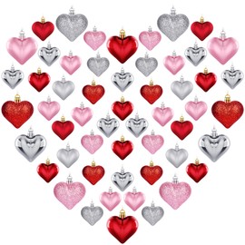 36Pcs Valentines Day Decor Heart Ornaments for Christmas Tree Decorations Red Pink Heart Shaped Baubles Ornaments for Valentine's Day Hanging Decorations or Wedding Party Supplies Home Decor