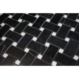 Nero Marquina Black Marble 1x2 Basketweave Mosaic Tile with White Dots Polished Kitchen Shower Bathroom Wall and Floor Backsplash