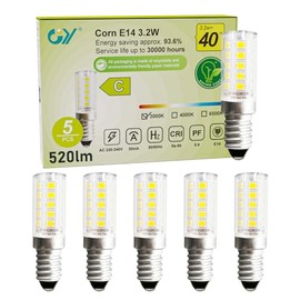 GY GY Khlschranklampe E14 LED Warmweiss Birne, 3000K LED Lampe, 3,2W Glhbirne E14 ersetzt 50W Halogenlampen, 520LM, Kein Flackern Maiskolben Lampen Nicht Dimmbar, 5 stck