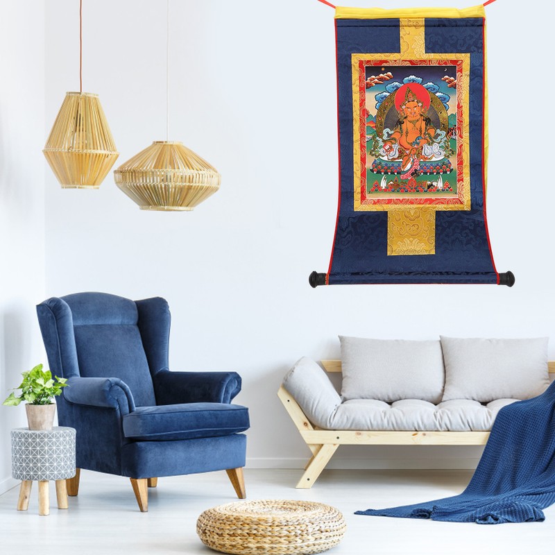 Tibetan Thangka Wealth God Yellow Jambhala Buddha Buddhist Decorative Scroll