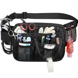 SITHON Nurse Fanny Pack with Tape Holder, Multi Compartment Medical Gear Pocket Nursing Organizer Belt Bag, Apron Hip Bag Utility Waist Pack for Stethoscopes Bandage Scissors Medical Supplies, (Black)
