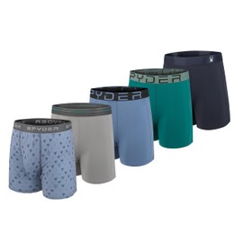 Spyder Mens Boxer Briefs 5 Pack Poly Spandex Performance Boxer Briefs Underwear (Light Blue/Heather/Light Blue/Green/Navy, Small)