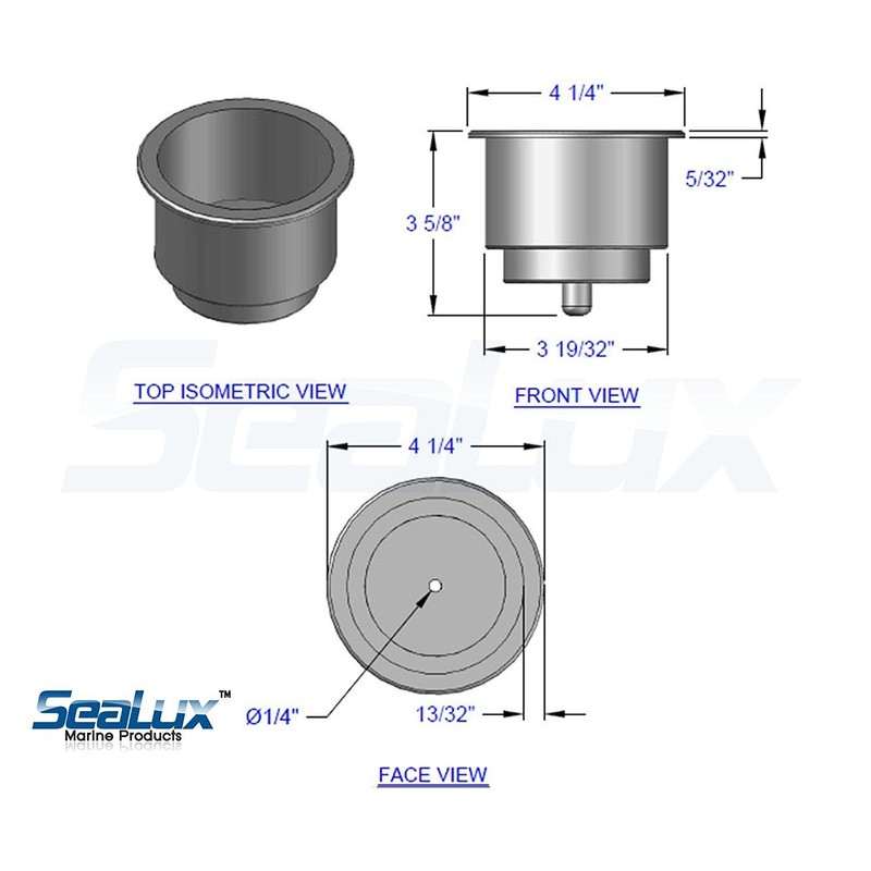 SeaLux Marine Stainless Steel Drink Cup Holder with Carbon Fiber