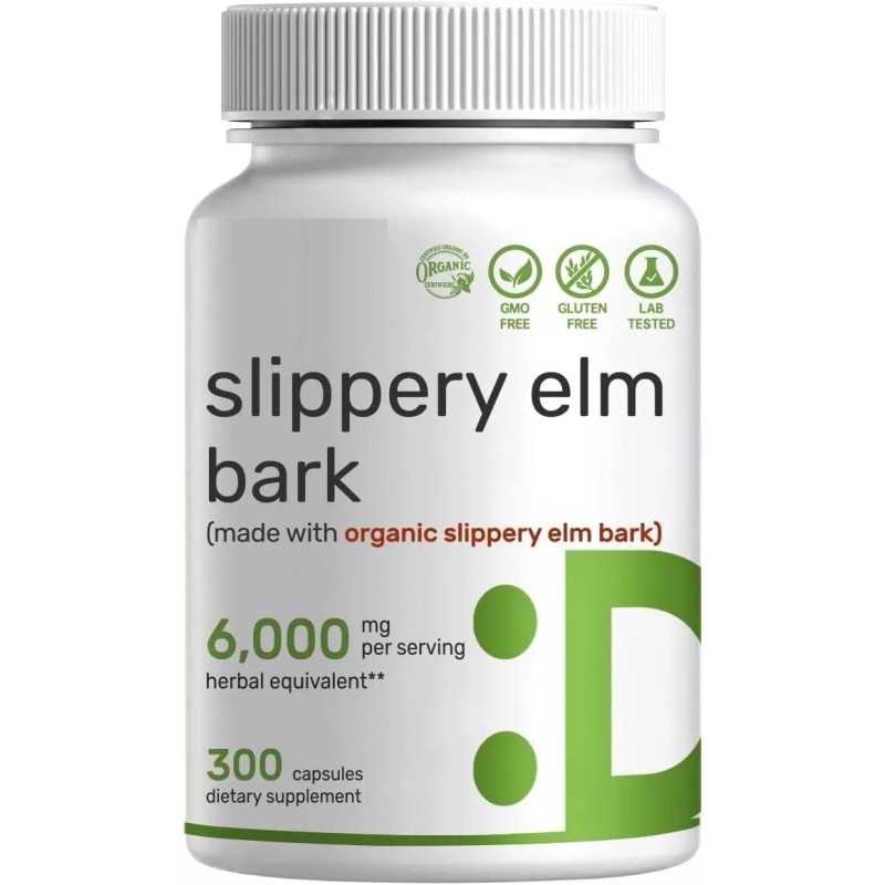 Deal Slippery Elm Bark 6000mg 300 Caps Non GMO/No Preservatives/