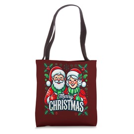 Merry Christmas T-Shirt - Happy Cute Mrs Claus and Mr Claus Tote Bag