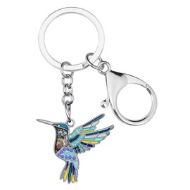 LONYOO Vintage Hummingbird Keychain Rhinestones Bird Gifts for Women Girls Enamel Zinc Alloy Car Key Handbag Keyring Charms (Antique Silver Blue)
