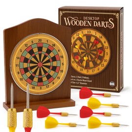 SOL Desktop Wooden Dart Board Set - Compact Tabletop Game for Ages 14+