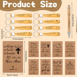 Haiabei 48Pcs Christian Gift Set Bulk Bible Verse Inspirational Bamboo Pens 3 x 5 Inch Religious Notebooks Bible Verse Keychains Bulk Jesus Loves You Gifts for Church Sunday School Office Supplies