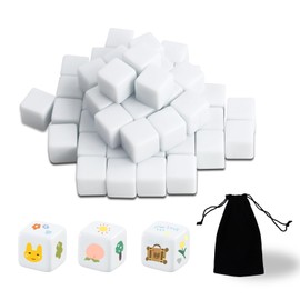 QUTHZZHY Blank Dice 50 Pieces, White Dice 20 mm, Blank Acrylic Cube 6-Sided, DIY Sticker Cube Blank for Painting, Dice with Pockets for Board Games, Learning, Crafts, DIY, Party Fun