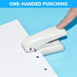 JIKIOU Single Hole Punch, 40 Sheets Punch Capacity Hole Puncher Single, Small Hole Punch with Non-Slip Removable Base, One Hole Puncher for Crafts Scrapbooks Paper Chipboard White