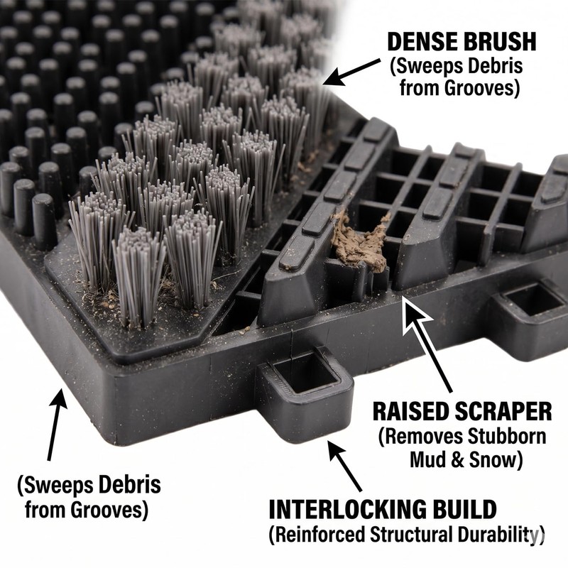 BOVEU Heavy-Duty Outdoor Door Mat Shoe Brush Scraper– Modular Interlocking