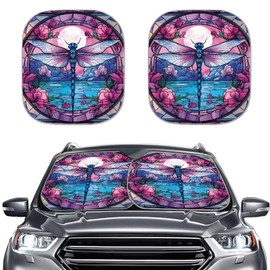 Glomenade Moon Dragonfly Floral Print 2-Piece Auto Windshield Sun Shade for Car SUV Truck, Foldable Vehicle Window Sun Visor Protector