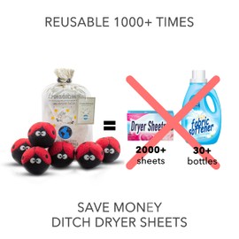 Friendsheep Wool Dryer Balls, Organic Reusable Fabric Softener Alternative for Laundry, Handmade, Fair Trade, Hypoallergenic, Eco-Friendly, Plastic-Free (6 Pack XL – Ladybugs)