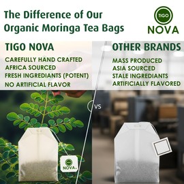 Premium Organic Moringa Tea Bags, 100% Natural and Organic Ingredients, Caffeine free | Authentic African Origin | Eco-conscious Teabags (15 count) Immune System & Digestion Support Herbal Tea