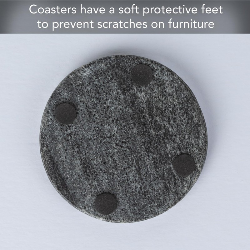 Thirstystone 4 Pack Natural Black Marble Round Coasters with Protective