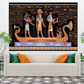 YONGFOTO 100 x 70 cm Antique Egypt Tapestry, Tapestries with Egyptian Patterns, Hieroglyphic Carvings, Traditional Wooden Boat Tapestry for Living Room, Dorm, Decor, Sofa Cover