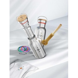 FOXBOXX Foxboxx Insulated Drinking Bottle, 0.35 Litres, Premium Stainless Steel, Tea Strainer/Coffee + Organic Brush + Seals, 5 Colours, Carabiner + Bag, Thermos Children Matte (Matte, 350 ml)