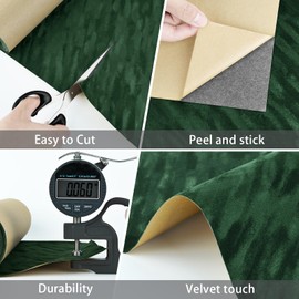 WESTICK Green Velvet Textured Wallpaper Peel and Stick Velet Fabric Roll Self Adhesive Felt Drawer Liner Soft Thick Green Contact Paper for Cabinets Jewelry Box Liner DIY Art Crafts 12" x 80"