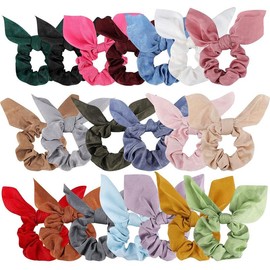 20 Pack Scrunchies Hair Ties for Thick Hair, Satin Scrunchies for Girls Hair Scrunchies with Bow for Women's Hair, Ponytail Holders Bunny Ear Scrunchies Hair Accessories for Women