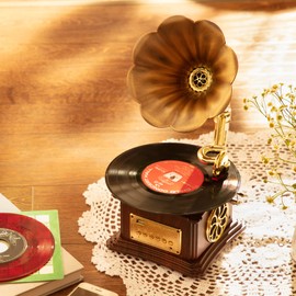 Mini Vintage Style Wooden Record Player with Bluetooth, USB, AUX, FM Radio and Built-in Speakers（VS-1727