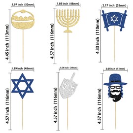 Gyufise 24Pcs Hanukkah Cupcake Toppers Glitter Menorah Cupcake Toppers Candlestick Hexagram Hanukkah Party Decorations Chanukkah Theme Party Supplies