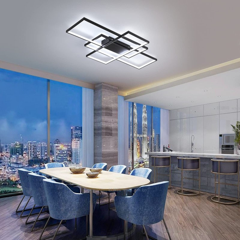 GEADI Modern LED Ceiling Lights, Black Dimmable Rectangular Chandelier 68W