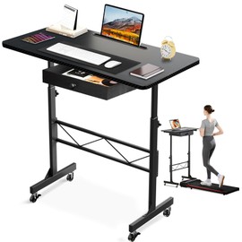 GTRACING Small Standing Desk Adjustable Height Small Computer Desk Mobile Portable Rolling Laptop Table with Wheels 32" Computer Workstation Sit Stand Desks Portable Standing Table Treadmill desks