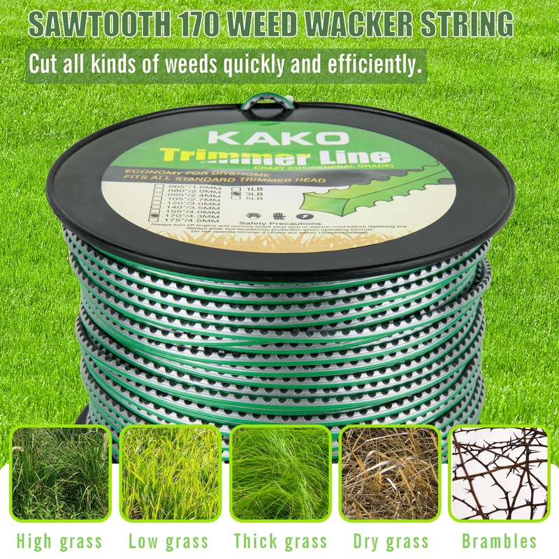 Sawtooth 170 Trimmer Line, Heavy Duty Sawtooth Weed Wacker String