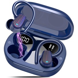 OYIB Bluetooth Sports Headphones, 50 Hours Headphones Wireless Bluetooth 5.4 with HD Mic, In-Ear Headphones HiFi Stereo, Dual LED Display, IPX7 Waterproof Earphones with Ear Hooks for Work, Study