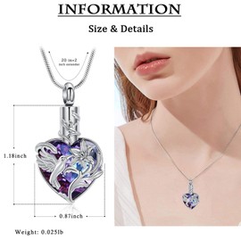 zeqingjw Heart Urn Necklace for Ashes Pendant Crystal Hummingbird Memorial Pendant Cremation Jewelry Human Pet Ashes Holder Keepsake Gift