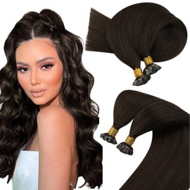 Sunny Hair Flat Tip Hair Extensions Human Hair Keratin Hair Extensions Invisible Fusion Hair Extensions Human Hair Real Hair Extensions for Women 50G/50S Dark Brown 24inch