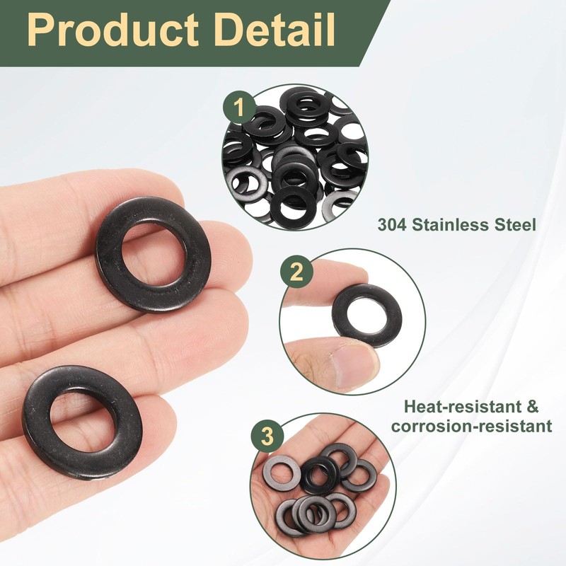 sourcing map 10 Pcs M12 Black Flat Washers, 24mm Outer
